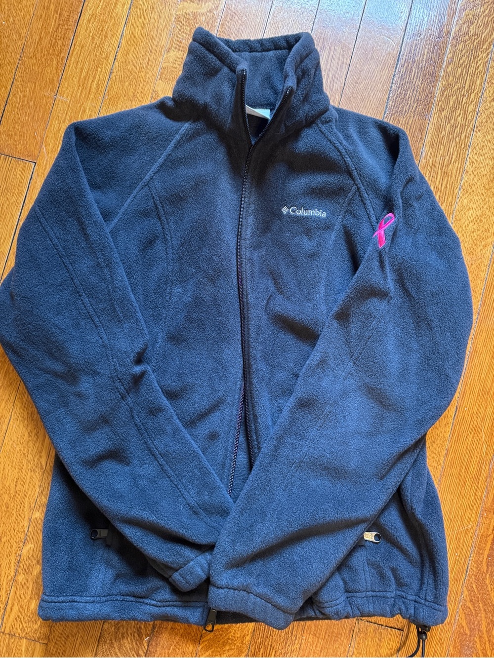 Columbia Black Fleece Jacket with Pink Ribbon Patch